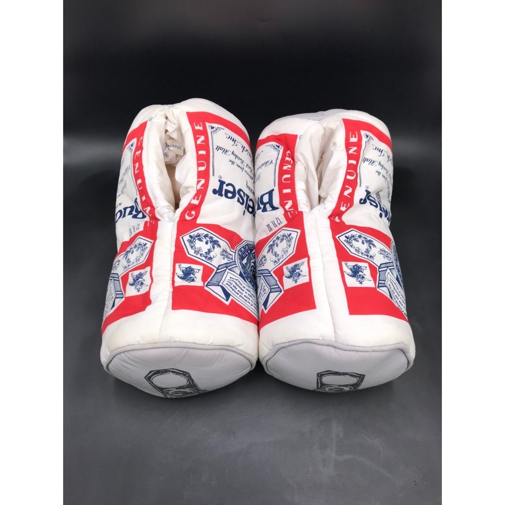 Vintage Budweiser Beer Can Plush Slippers Size XL Rare Anheuser Busch Gag Gift
